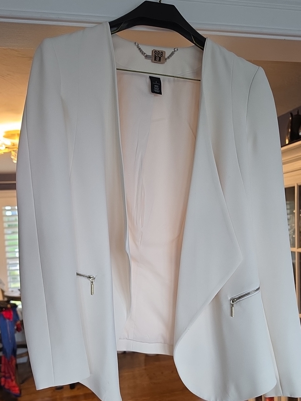 White House Black Market ivory open-front blazer with zip pockets